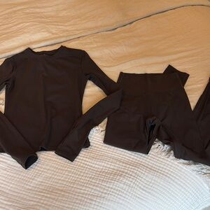 Adanola Brown Long Sleeve Top and Leggings Set